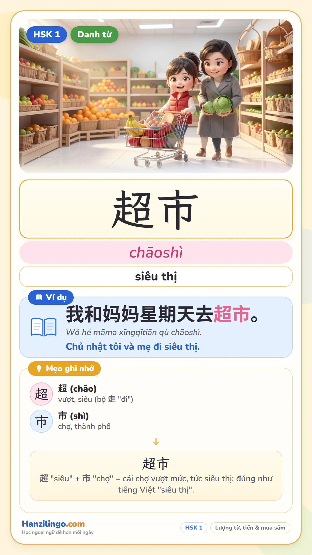 超市 chāoshì — siêu thị