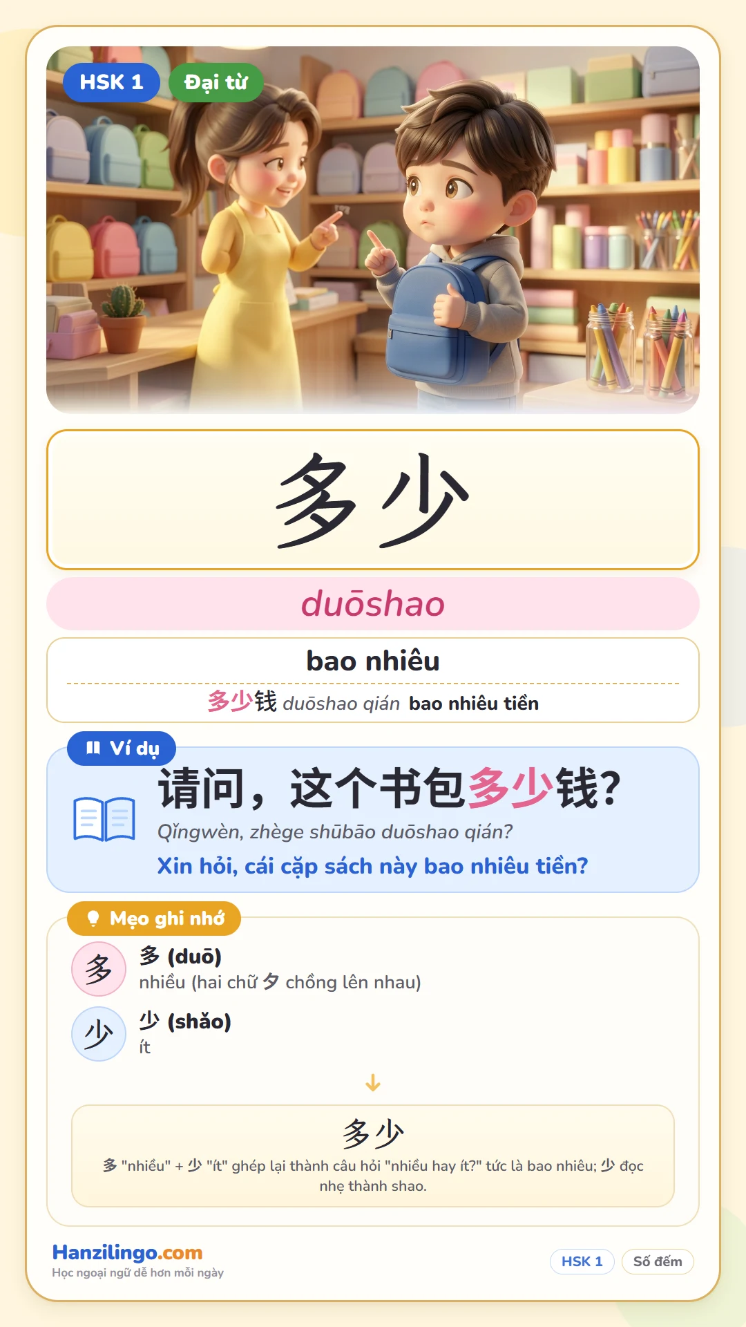 多少 duōshao — bao nhiêu