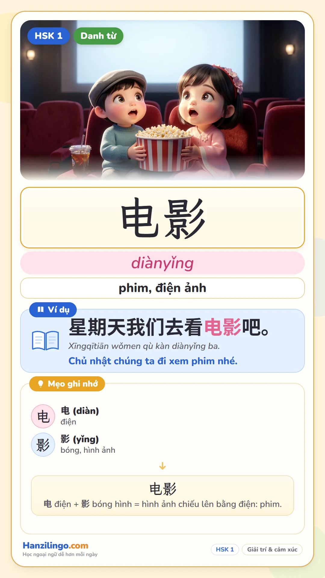 电影 diànyǐng — phim, điện ảnh