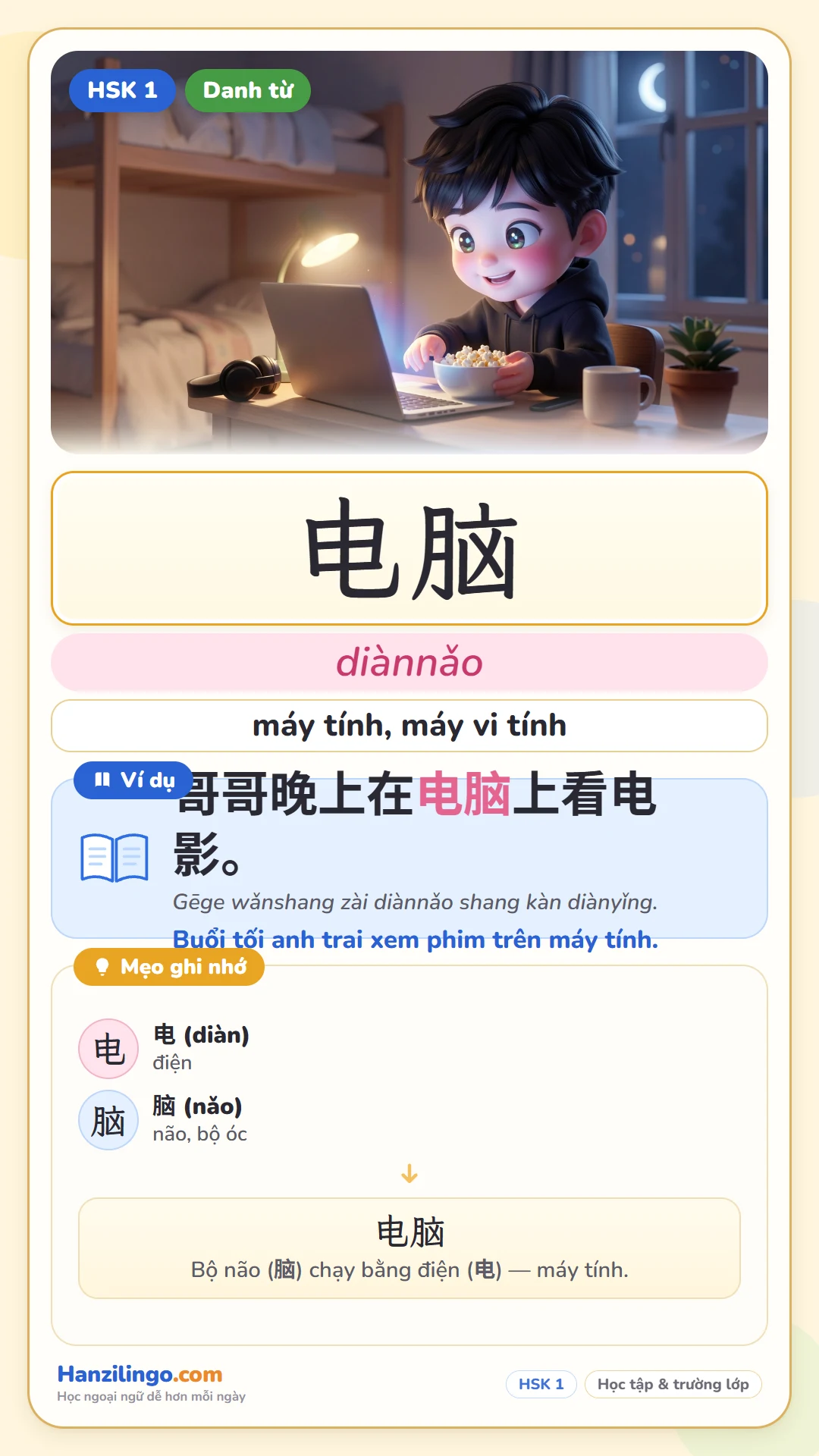 电脑 diànnǎo — máy tính
